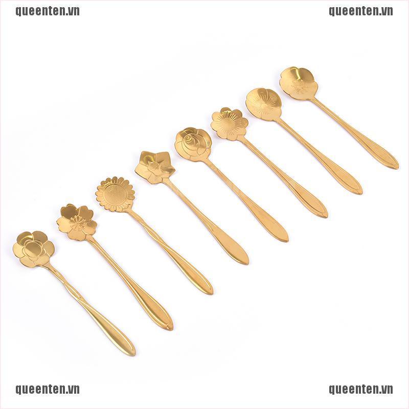 New 1pcs Stainless Steel Teaspoons Flower Shape Dessert Coffee Spoons Tableware QUVN