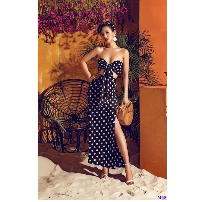 Set Kiểu Áo Cúp Ngực Váy Maxi Dài Xẻ Tà