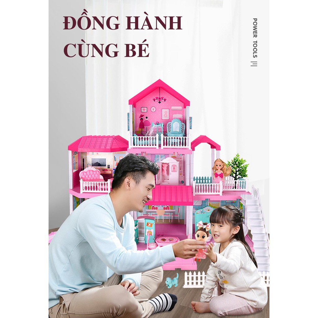 Nhà búp bê Barbie cỡ lớn 4 tầng tùy chỉnh. Quà tặng sinh nhật cho bé gái | Tặng hai búp bê, Nhà biệt thự đủ nội t