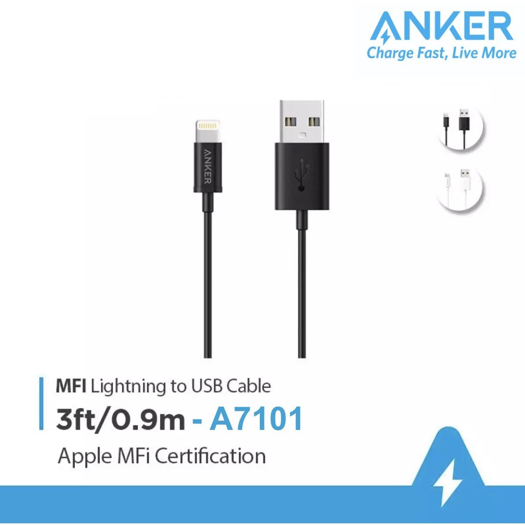 Cáp sạc ANKER MFI Lightning dài 0.9m dành cho iPhone/iPad/iPod - A7101 - Thegioiphukien.vn