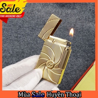 Quẹt Bật Khò Đánh Lửa D.upont D127 Vòng Xoáy Đồng Tâm Khắc Chữ D Nền Vàng Cao Cấp