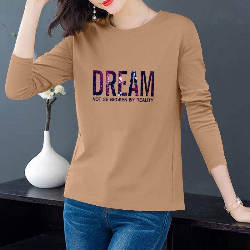 Áo thun cotton tay dài cổ tròn plus size cho phụ nữ trung niên