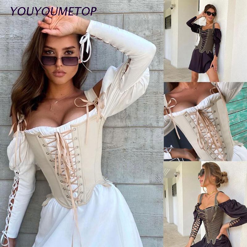 Áo Nịt Ngực Crop Top Buộc Dây Phong Cách Vintage Gợi Cảm Cho Phụ Nữ