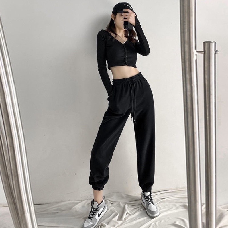 Quần Jogger Nữ Len Tăm bo gấu, Quần Nỉ Nữ Ống Boom trẻ trung Loại Đẹp Q10(có ảnh thật)