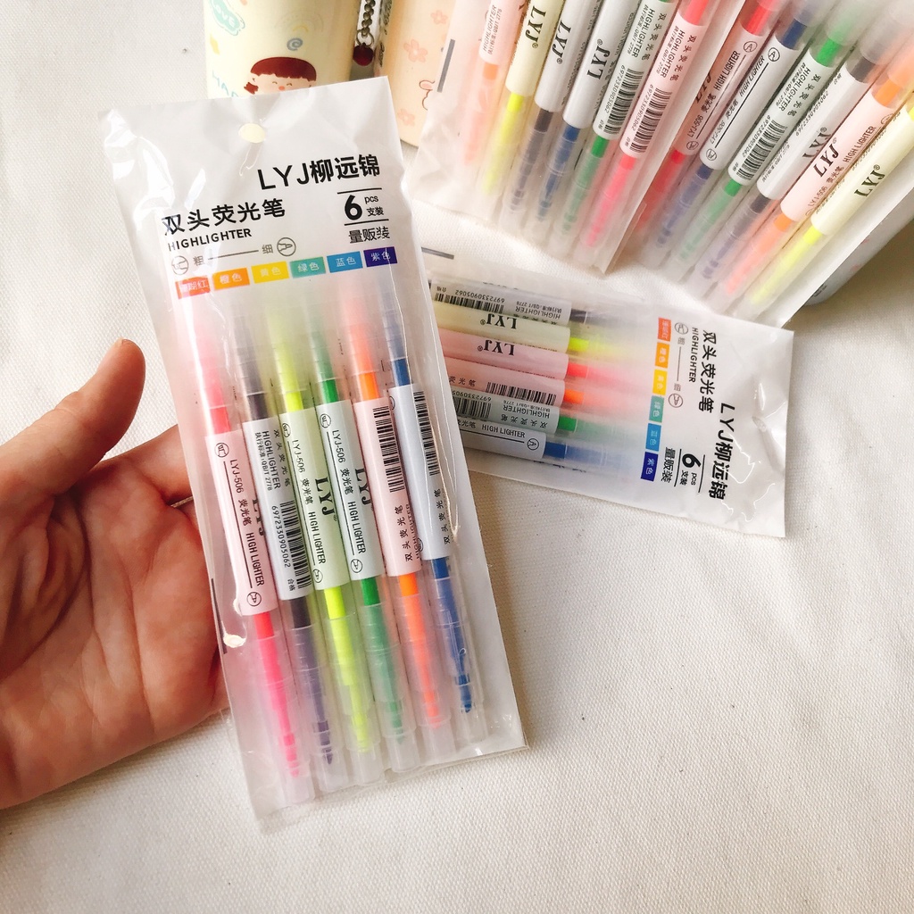 Set 6 bút highlight, bút dạ quang 2 đầu màu pastel Chosch xịn