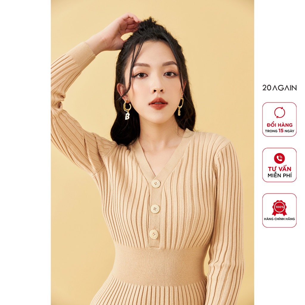 Váy len ôm body dài tay 20AGAIN, thiết kế basic, tôn dáng che khuyết điểm DLA0070 | BigBuy360 - bigbuy360.vn