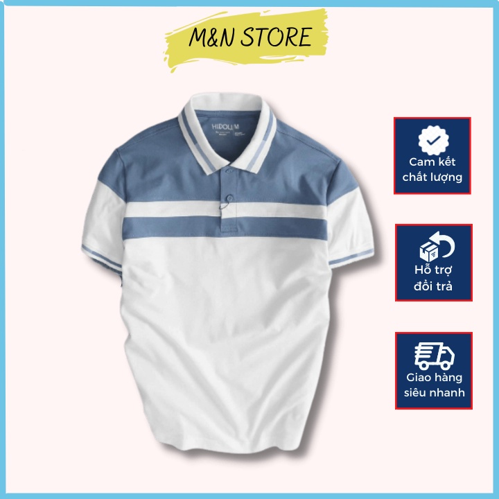 Áo thun Polo nam cổ bẻ tay ngắn vải cá sấu phối kẻ màu trẻ trung