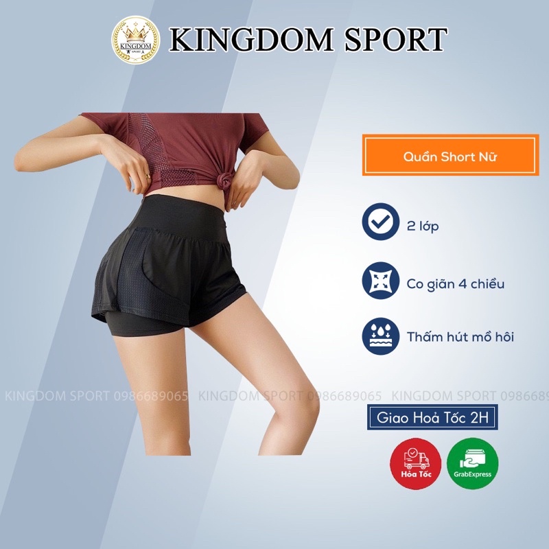 Quần short nữ tập gym 2 lớp, chất liệu thun lạnh cao cấp, hàng nhập khẩu KINGDOM SPORT size S/M/L