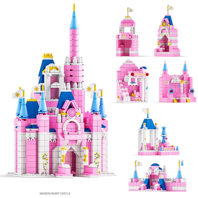 (8742 - 3) Bộ đồ chơi 6ni1 1000 Lâu Đài Màu Hồng Quà Tặng Sinh Nhật Cho Trẻ Bé Gái