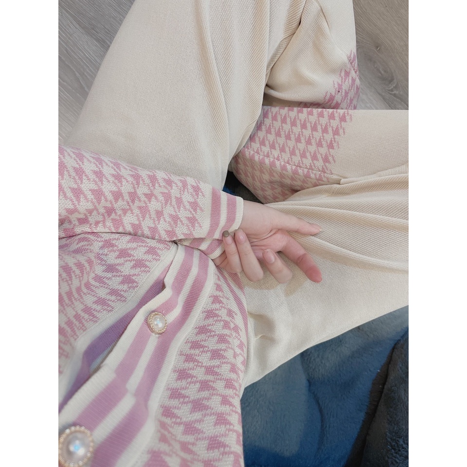 Sét len nữ quảng châu, áo len nữ tay dài phối kẻ caro kèm quần suông cực sang chảnh chất len mịn mềm dày dặn Oanh Shop | BigBuy360 - bigbuy360.vn