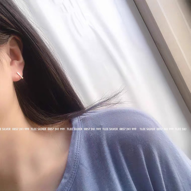 Khuyên tai bạc nữ TLEE thanh bạc nạm đá nửa xinh xắn TleeJewelry B0131