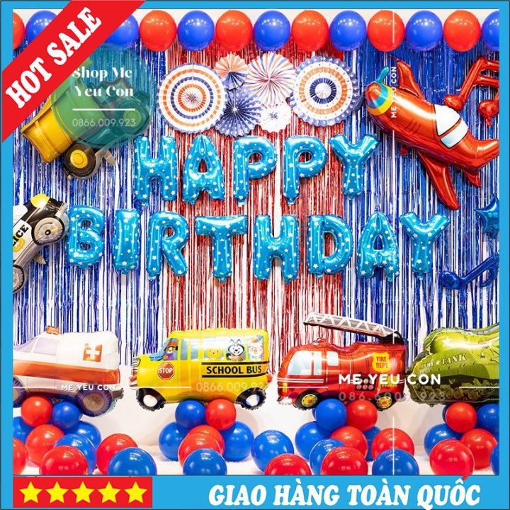 Trang Trí Sinh Nhật Bé Trai Chủ Đề Ô Tô, Máy Bay, Xe Bus, Bóng Bay Trang Trí Tiệc Thôi Nôi Đầy Tháng 🎁FREESHIP🎁