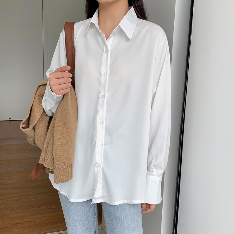 Áo sơ mi trơn nữ Dài tay Form rộng Ulzzang Hàn Quốc Sơ mi nữ trơn Khoác ngoài Dáng dài Tay dài Thời trang