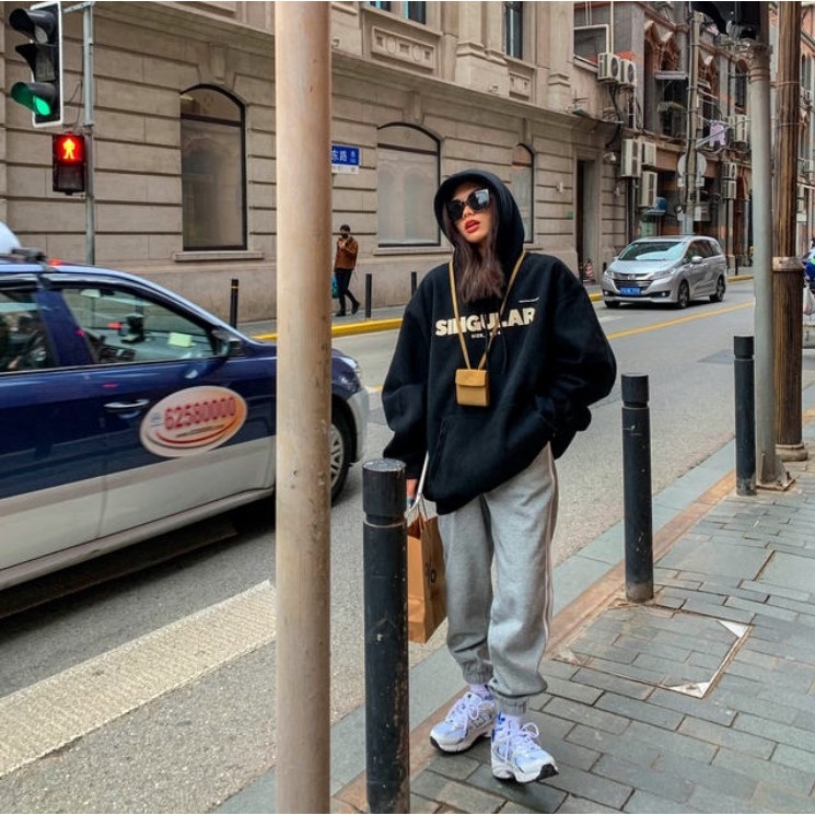 Porozi  Áo hoodie có size lớn in chữ phong cách cá tính thời trang Hàn Quốc cho nữ