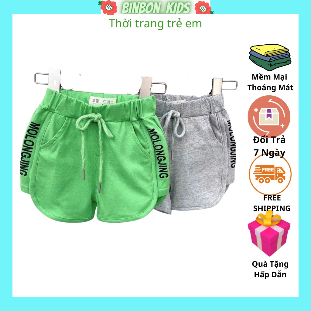 Quần đùi bé trai bé gái BINBON KIDS, Quần đùi cho bé chất Cotton 6 Màu cực mát Cho Bé Trai Và Bé Gái Từ 8-28kg Q09