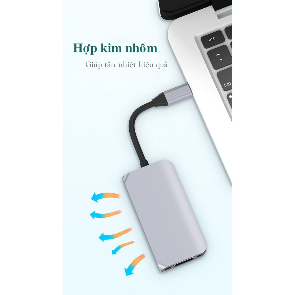 Cáp chuyển đổi USB Type c to HDMI, VGA, USB A, USB C 4in1 dùng cho Macbook, Dell XPS, HP Envy, SAMSUNG DEX  cao cấp