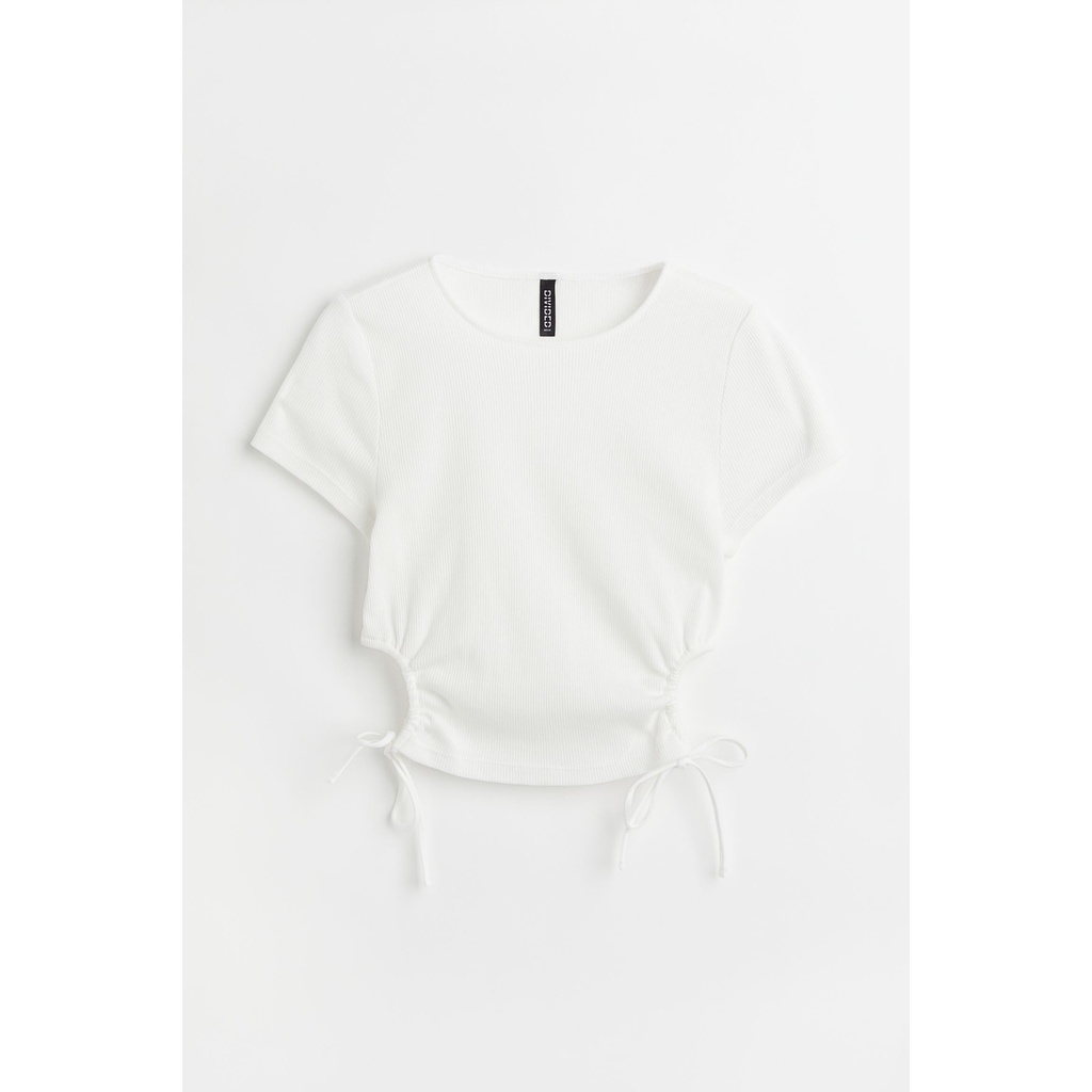 H&M Đức - Áo croptop kiểu cutout eo thắt dây xanh nhạt trắng sale auth cao cấp chính hãng có sẵn 1093929004 HM