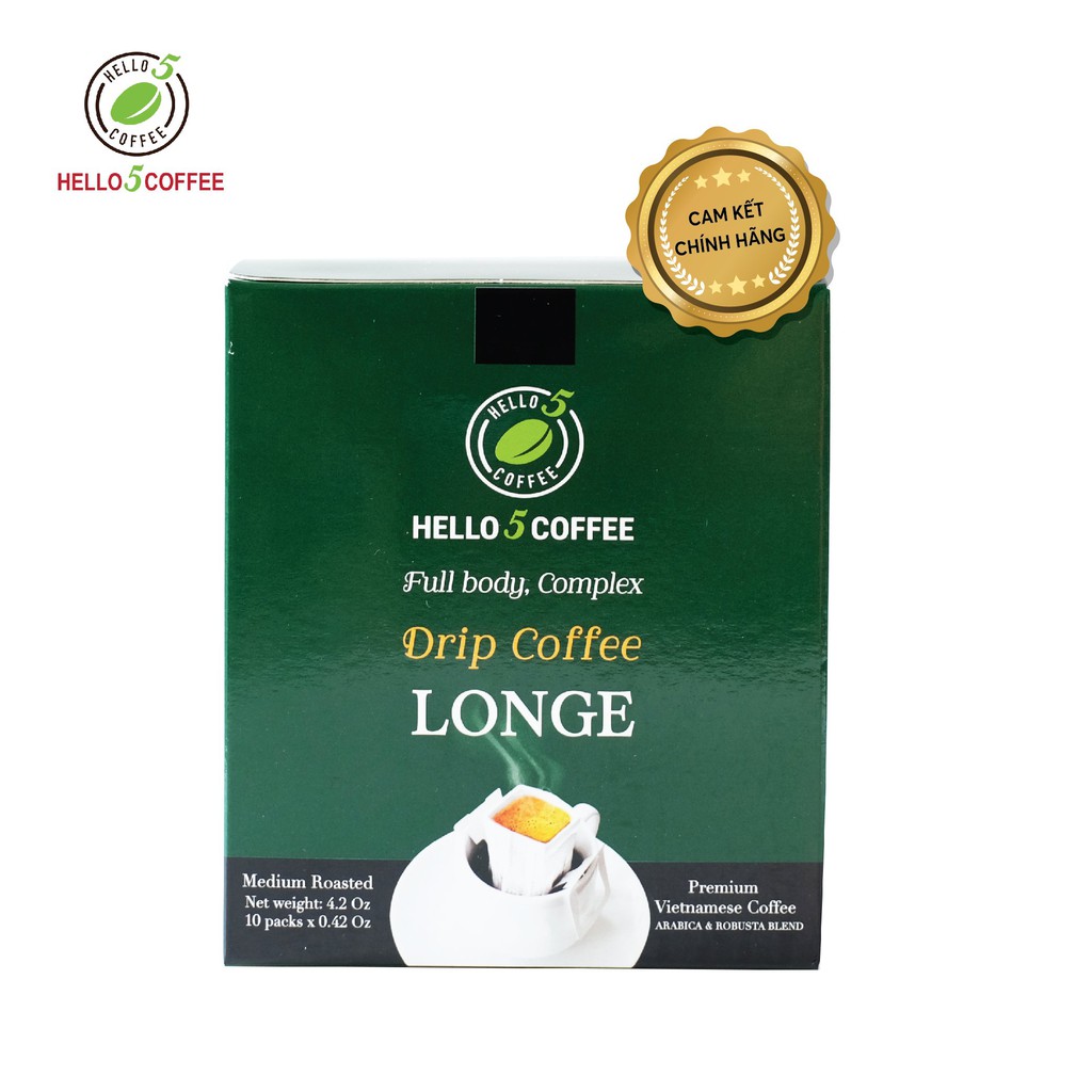 Cafe Phin Giấy (Drip Bag) Hello 5 Coffee LONGE - Hộp 10 gói
