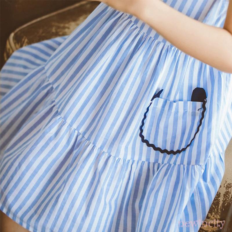Đầm không tay họa tiết sọc thời trang cho bé gái