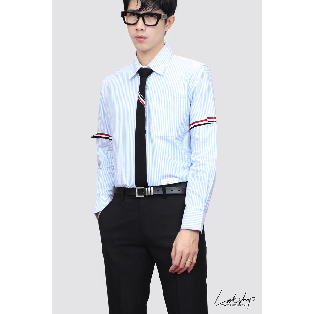 Áo sơmi T.B  Blue University Stripe Grosgrain Armband Oxford Shirt