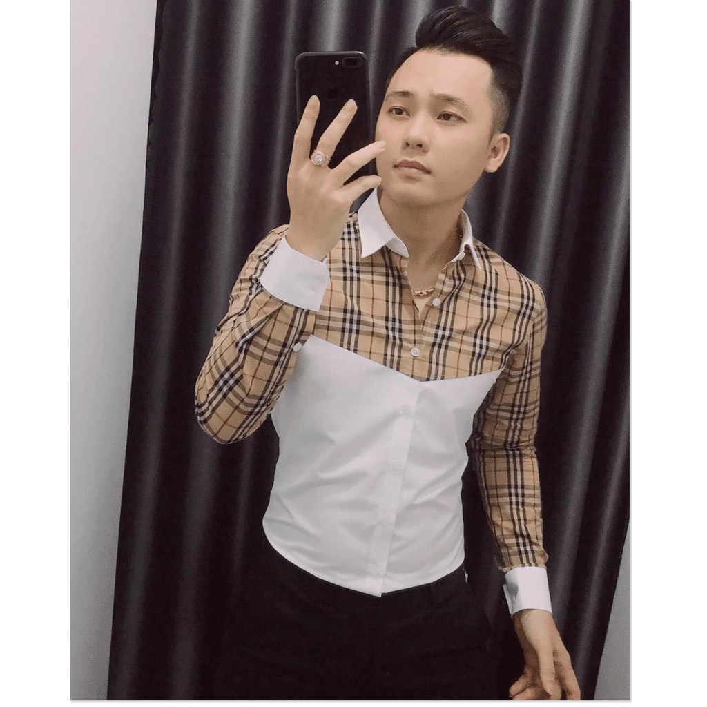 Áo sơ mi nam phối caro sành điệu cá tính thời trang HHP