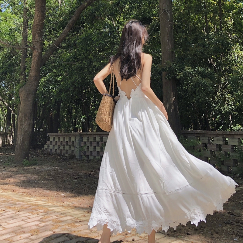 💜Dụng Cụ In Dấu Vân Tay💜 |Đầm Hai Dây Dáng Dài Ôm Eo Cao Thời Trang Đi Biển Mùa Hè Thanh Lịch