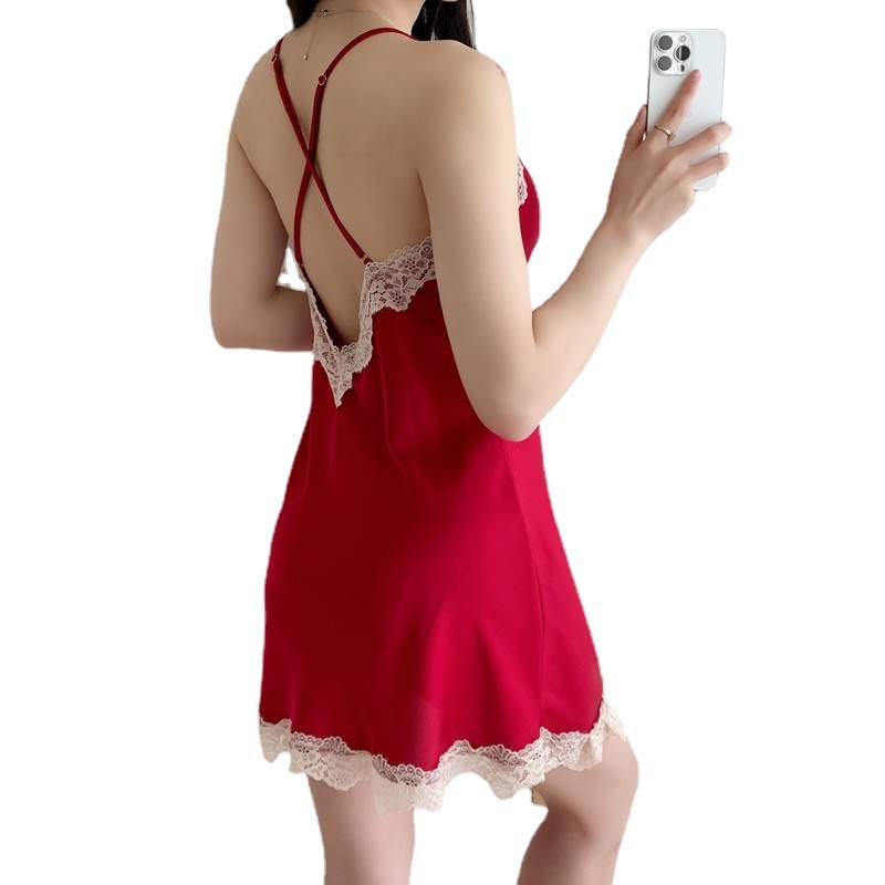 Đầm Ngủ Phối Ren Hở Lưng Gợi Cảm Thời Trang Mùa Hè Cho Nữ