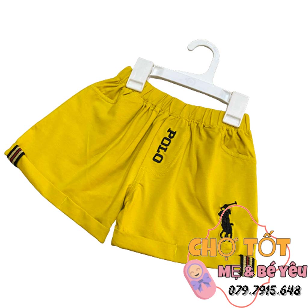 Quần short thun bé trai thêu polo thời trang giả khóa kéo