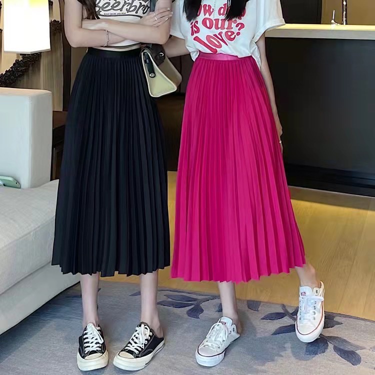 Chân váy xếp ly dáng dài hàng QC, Chân váy maxi cap cao co giãn CV2210 - NhiNhi Shop