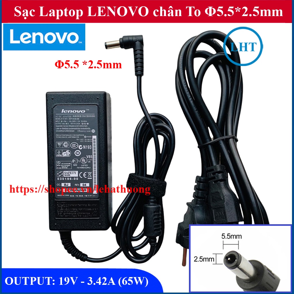 Sạc Laptop Lenovo 19v 3.42a (65w) chân thường to đường kính đầu sạc 5.5mm