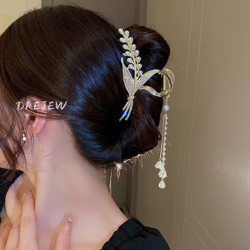 DREJEW Kẹp Tóc Tua Rua Hình Bướm Đính Đá Ngọc Trai Sang Trọng Phong Cách Nhật Hàn Cho Nữ