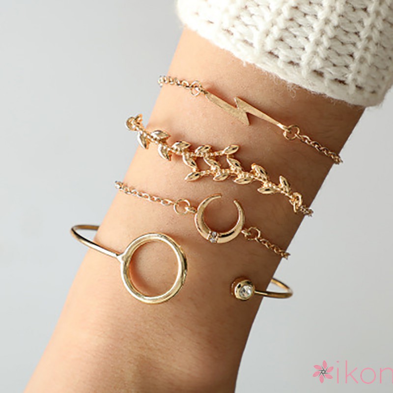 Set 4 vòng tay kim loại đính đá thời trang cho nữ