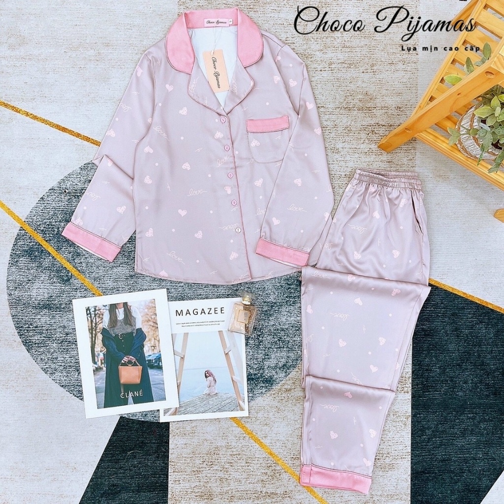 Bộ Pijama Dài Tay- Bộ Mặc Sau Sinh Ở Cữ - Đồ Nữ Mặc Nhà cao cấp chất lụa mịn mềm Choco Pijama (Hàng Loại 1)