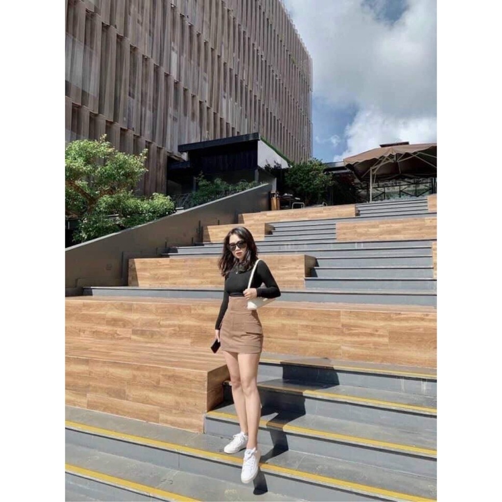 Chân Váy Cạp Cao Chữ A  Túi Sườn Dáng Ôm 2 Màu Đen/Nâu - Kem Shop | BigBuy360 - bigbuy360.vn