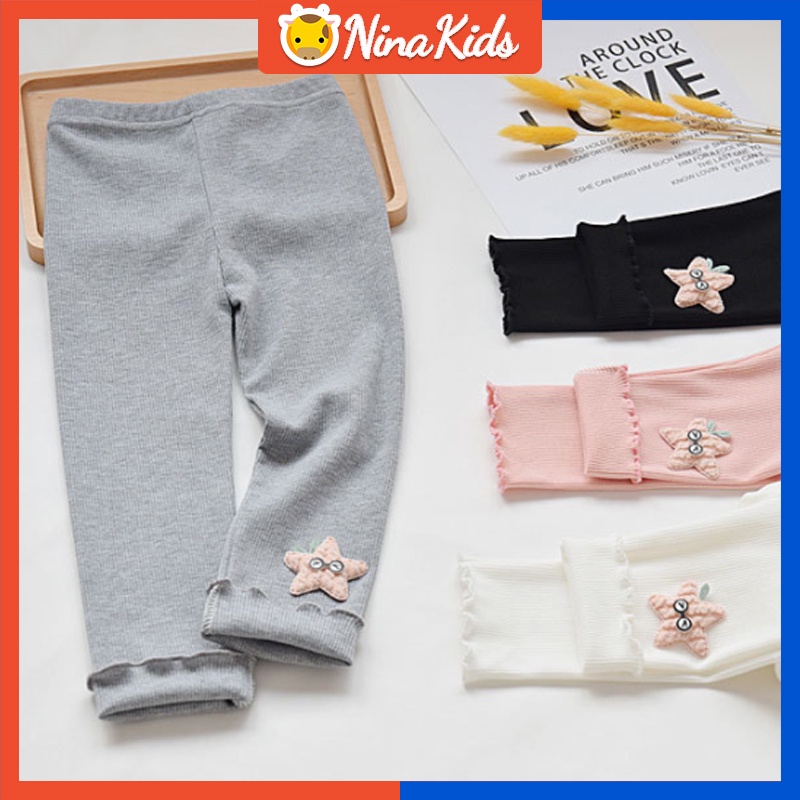 Quần Legging Mỏng Màu Trơn Họa Tiết Ngôi Sao Dễ Thương Phong Cách Hàn Quốc Cho Bé Gái 1-7 Tuổi