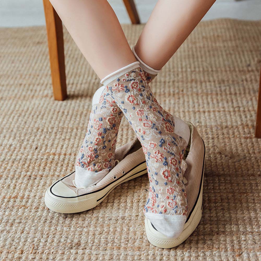 Vớ Cotton Thêu Họa Tiết Hoa Cổ Điển Dành Cho Nữ