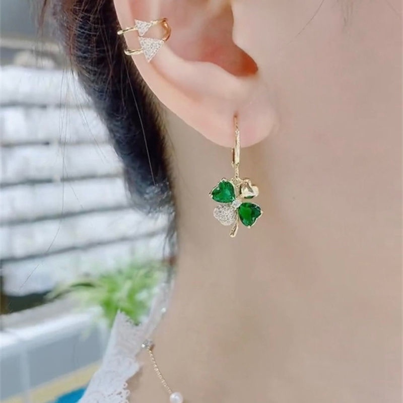 Khuyên Tai Hình Cỏ Bốn Lá Đính Đá Opal 2022