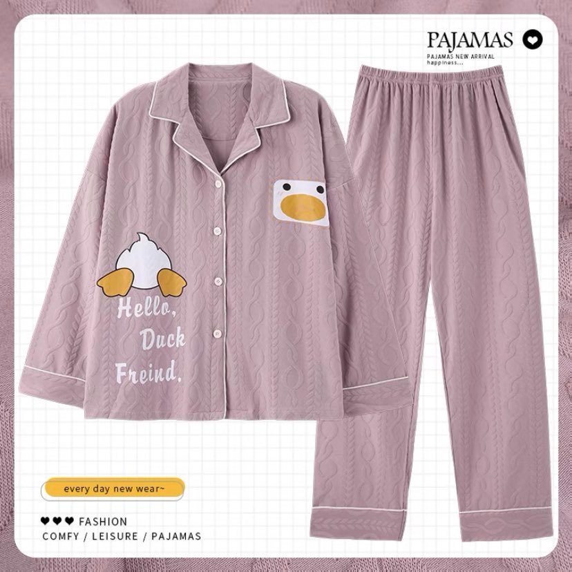 Bộ Pijama Dài Tay Có Cổ Chất Liệu Cotton Jacquard Vân Sóng Nâng Cấp Mới Nhất