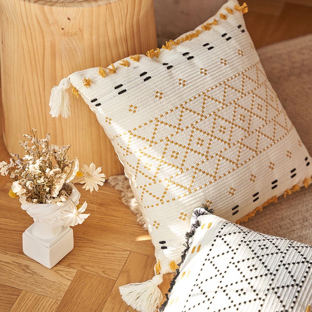 Vỏ Gối Tựa Bằng Vải Dệt Tay Phối Tua Rua Trang Trí Phòng Khách Phong Cách Boho