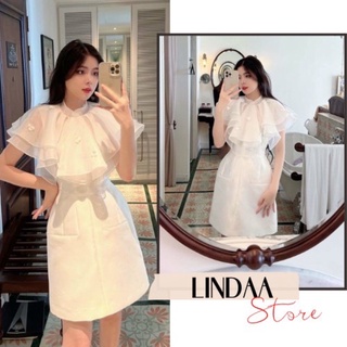 Đầm dự tiệc voan cổ tay cánh tiên đính hoa satin dress