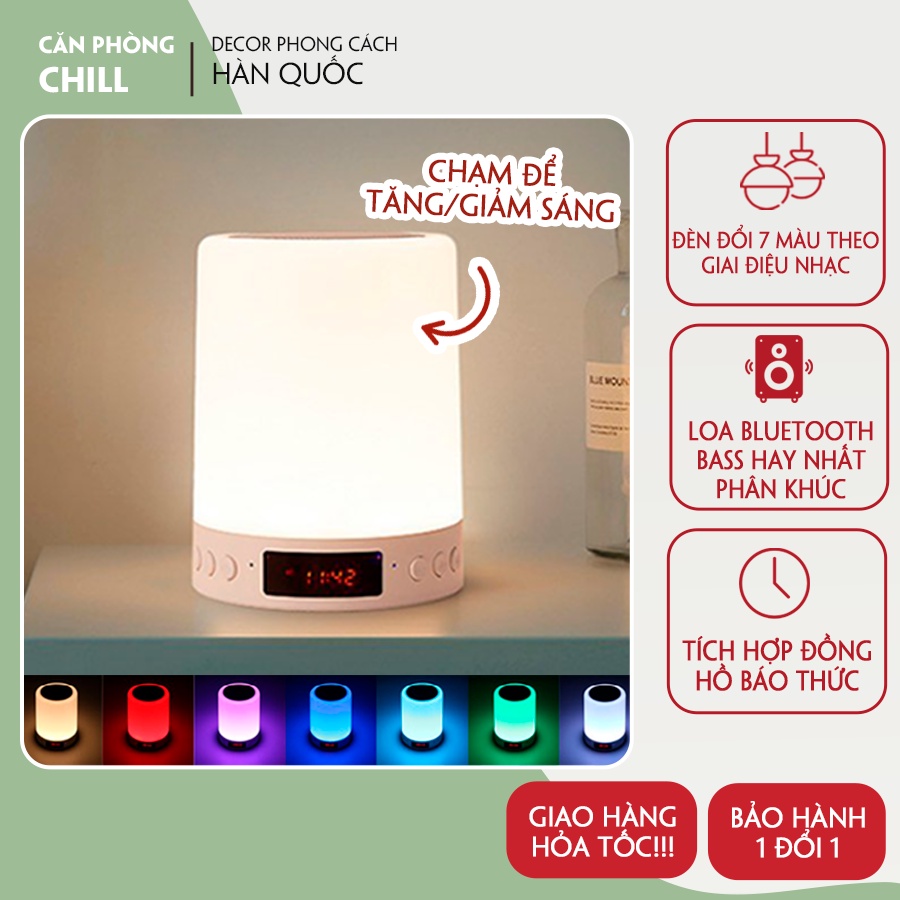 Đèn ngủ để bàn có loa bluetooth, đồng hồ báo thức, phong cách Hàn Quốc - Căn Phòng Chill