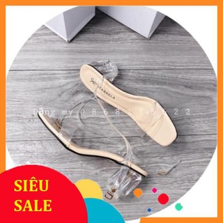 (Ảnh Thật + Free Ship )Sandal cao gót quai trong suốt gót vuông 5cm HP