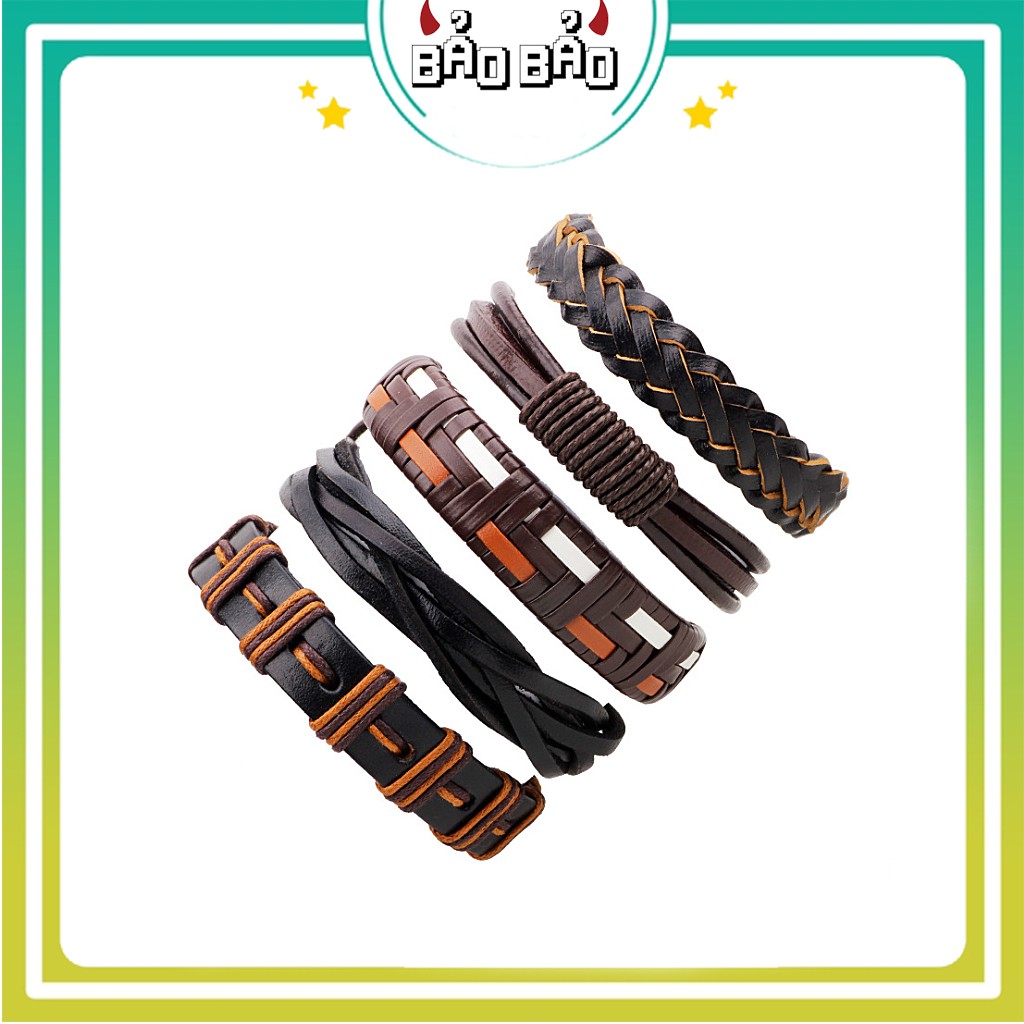 Combo 5 Vòng Tay Da Handmade - A12 [ FREE SHIP ]