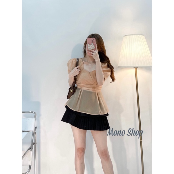 Áo voan lụa peplum 2 màu trắng nude tay phồng chất mịn Ảnh thật/ sẵn