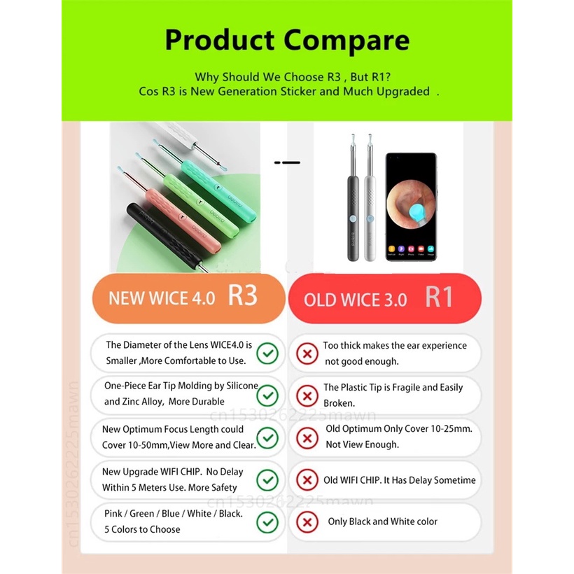 Máy Quay Nội Soi Tai Thông Minh Không Dây 300W Xiaomi Bebird R1 R3