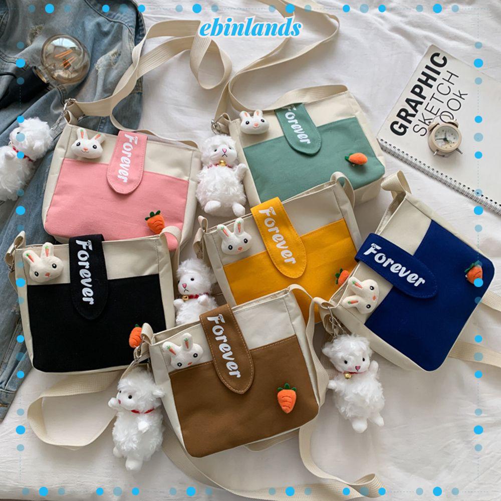 Túi đeo vai bằng vải canvas hình búp bê dễ thương sức chứa lớn phong cách Hàn Quốc thời trang cho nữ