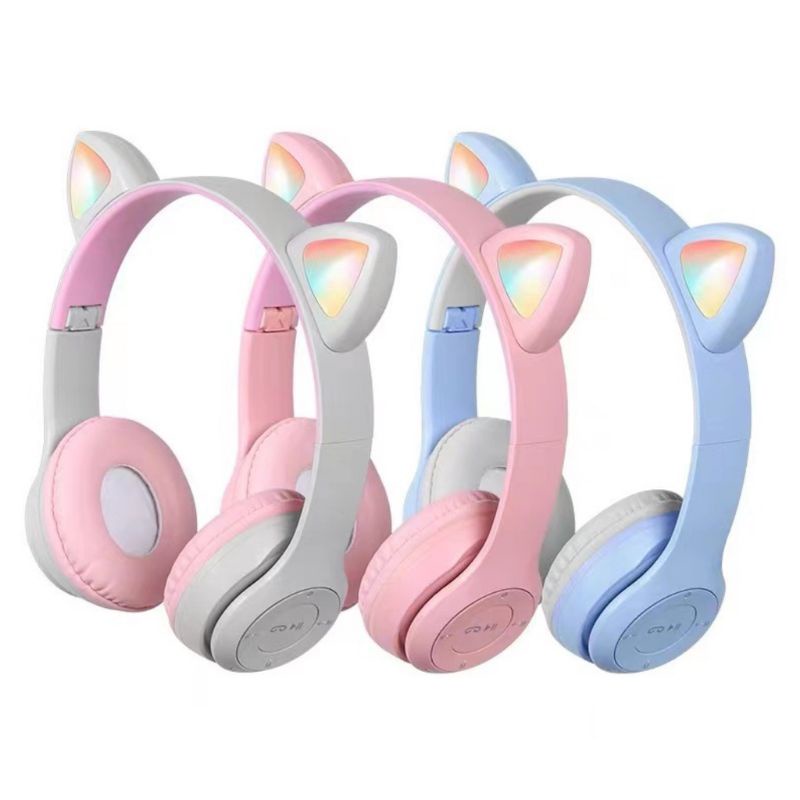 Tai nghe bluetooth P47 / P247, tai nghe mèo đèn led đổi màu có khe cắm thẻ nhớ