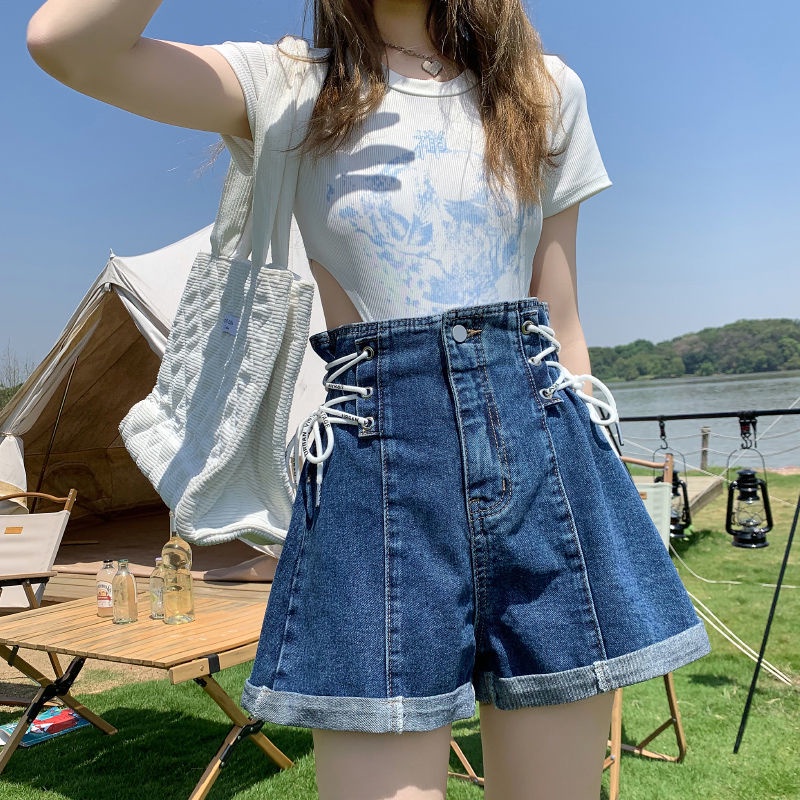 Quần Short Denim Lưng Cao Ống Rộng Thời Trang Mùa Hè Dành Cho Nữ