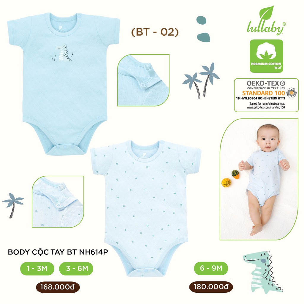 Set 2 body cotton vân thoáng Lullaby NH614P, body cộc tay bé trai, bé gái cao cấp