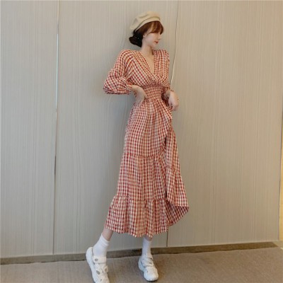 Đầm maxi kẻ eo cao váy nữ dáng dài Đ485